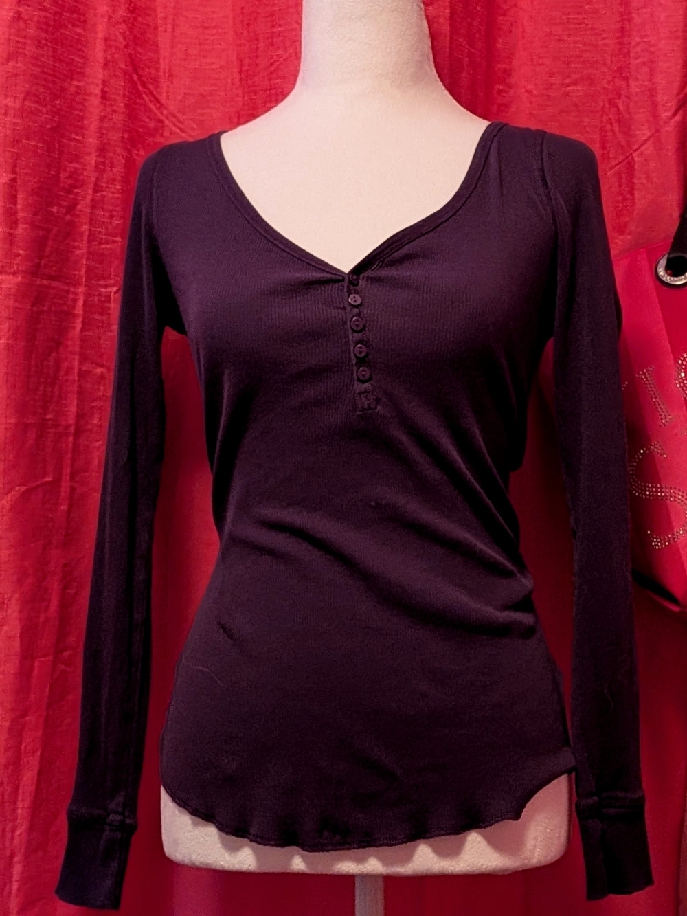 Long-Sleeve Dark Purple Henley Top Elena Gilbert Rory Gilmore Bella Swan Y2k